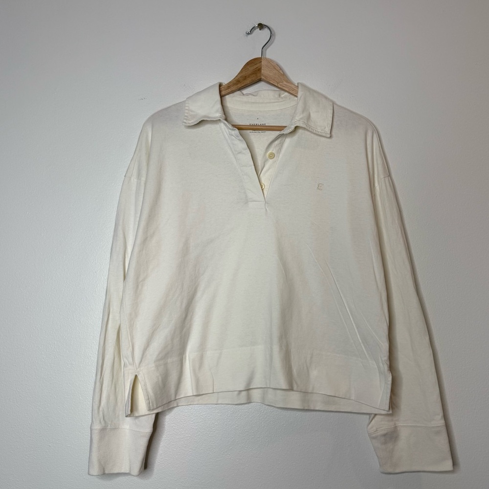 Everlane 100% Organic Cotton Cropped Rugby Polo in off white cream size small